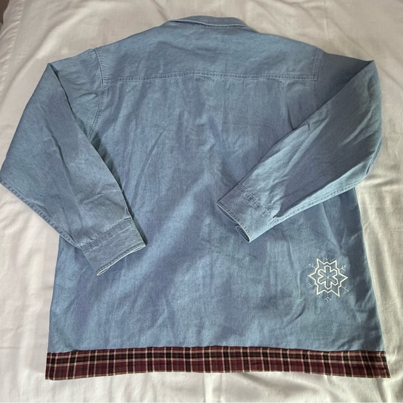 Allsport Denim Jean Shirt Size Large Longsleeve Women Snowman Applique Teacher - Picture 10 of 10